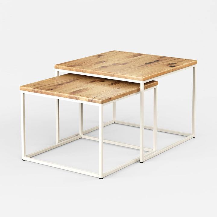 Original BestLoft® 2er-Set Couchtisch Twinsburg aus edler Eiche Industriedesign (Eiche Wild + Gestel