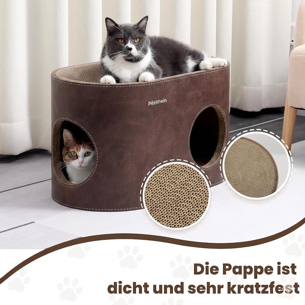 Kratzbrett für Katzen aus Kratzpappe,3-in-1 grosses Katzenhöhle mit Kratzmatte & Katzenbett – 64 x 3