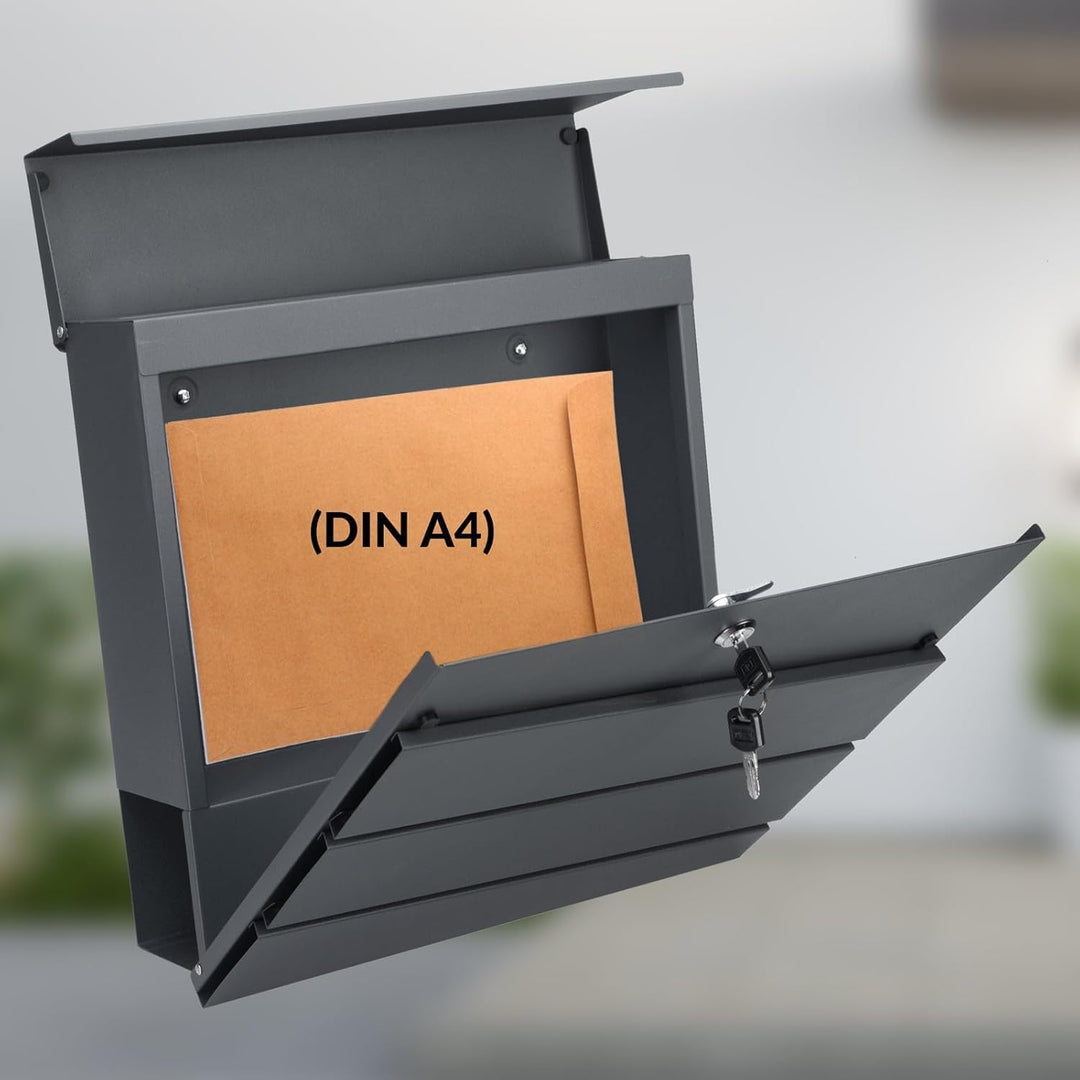 MONZANA® XXL Briefkasten Postkasten mit Zeitungsfach abschliessbar 2 Schlüssel Montagematerial Stahl
