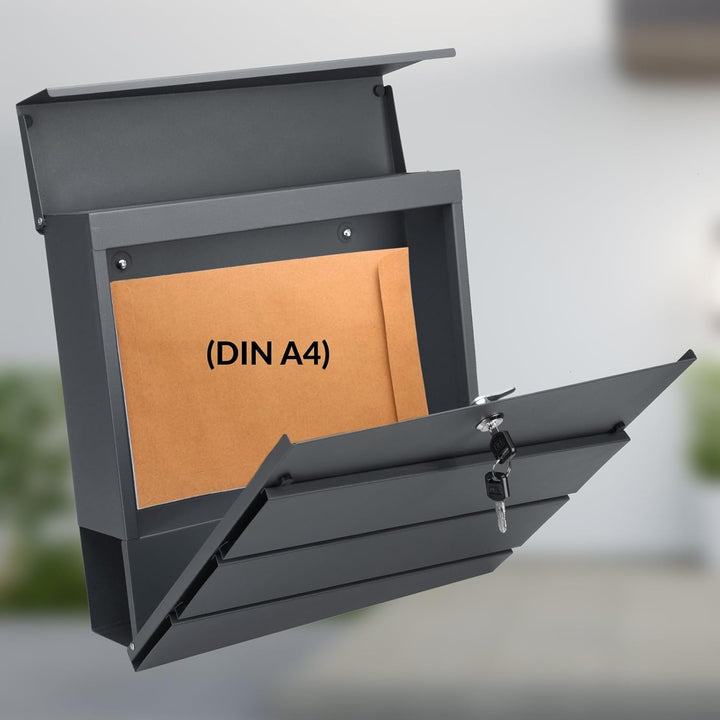 MONZANA® XXL Briefkasten Postkasten mit Zeitungsfach abschliessbar 2 Schlüssel Montagematerial Stahl