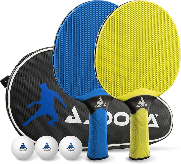 JOOLA Tischtennis Set Vivid Outdoor 2 Tischtennisschläger + 3 Tischtennisbälle + Tischtennishülle, L