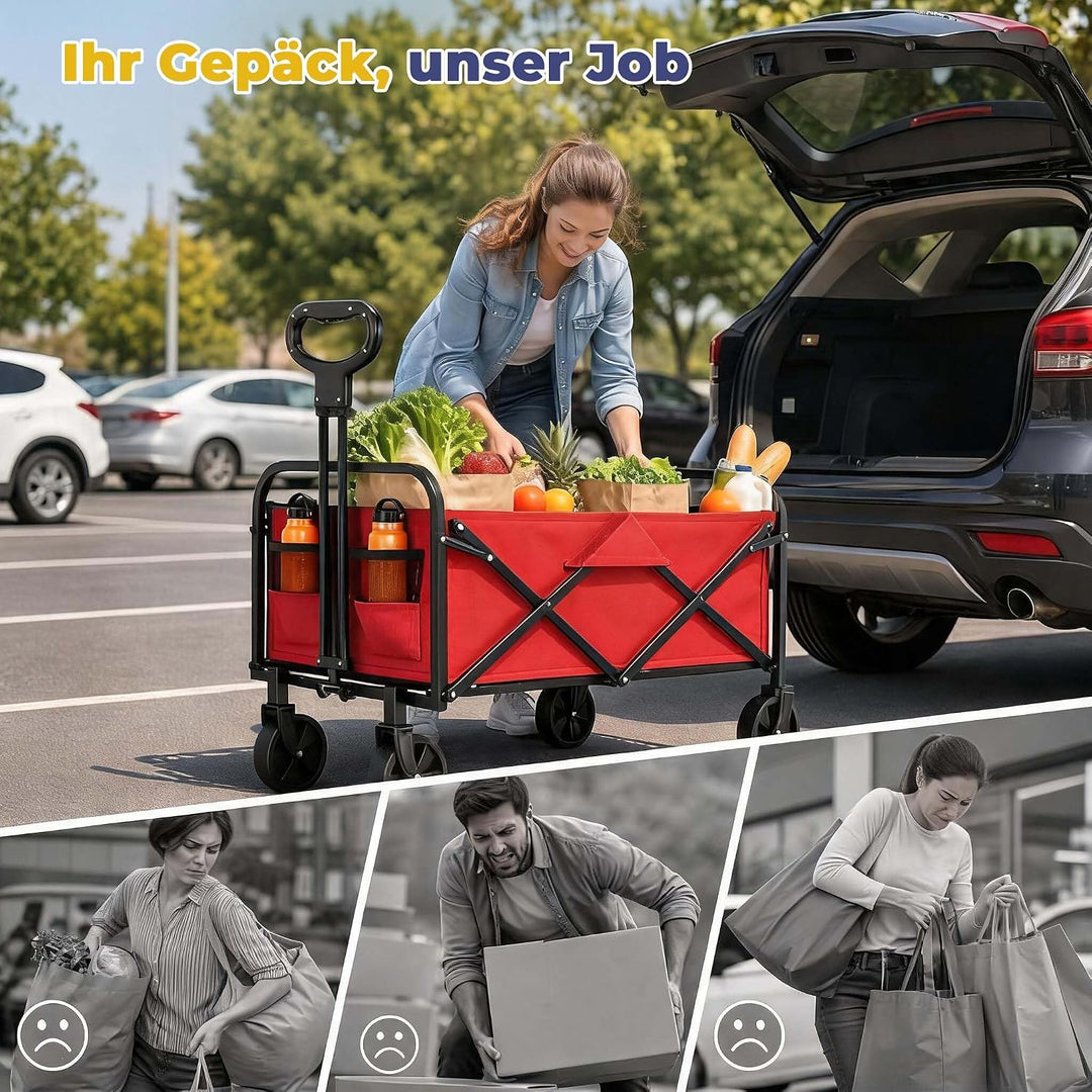 Garvee Bollerwagen Faltbar 220 L, Handwagen bis 172 kg, 600D Oxford + Stahlrahmen, 5-Zoll All-Terrai