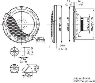 Kenwood KFC-E170P 170mm 2-Wege-Kompontensystem mit Tieftonkonus (300 Watt Spitzenbelastbarkeit)