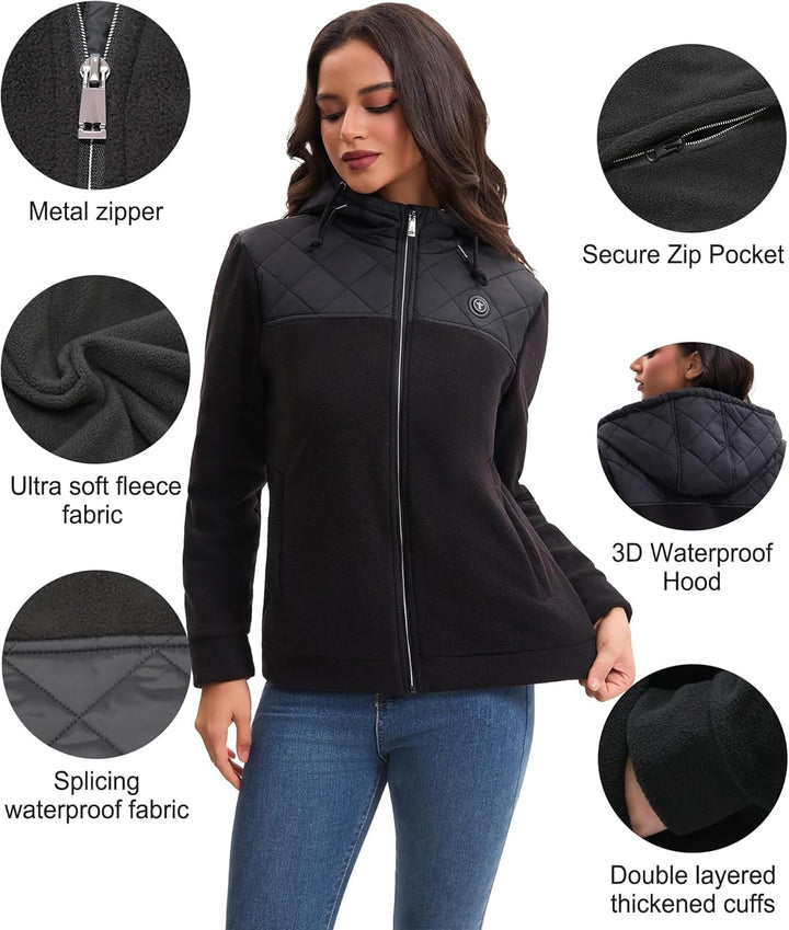 Beheizbare Jacke Damen, Heizjacke mit Powerbank und 3 Temperaturstufen 5 Heizzonen, Beheizte Jacke K
