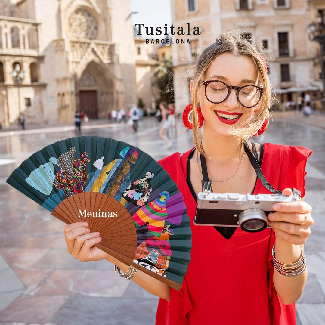 Tusitala Barcelona Venus Handfächer – Aus Holz und Baumwolle - 100% spanisches Handwerk - Inklusive