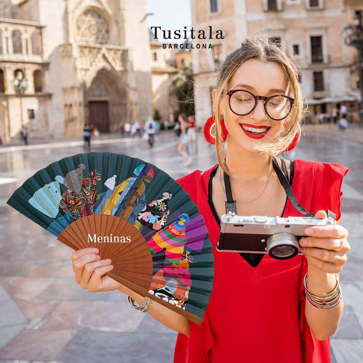 Tusitala Barcelona Venus Handfächer – Aus Holz und Baumwolle - 100% spanisches Handwerk - Inklusive