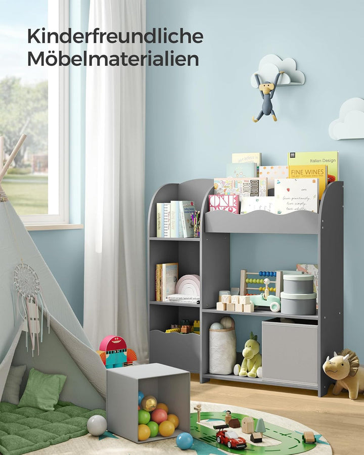 SONGMICS Bücherregal Kinder, Kinderregal für Spielzeug und Bücher, Aufbewahrung mit 2 Boxen, für Spi