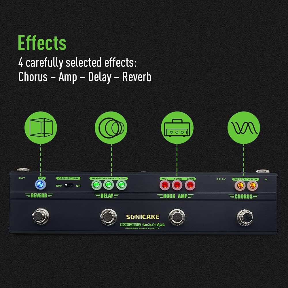 SONICAKE Gitarre Multi Effekte Pedal Classic Rock Tone Distortion Chorus Delay Reverb Cab Sim Gitarr
