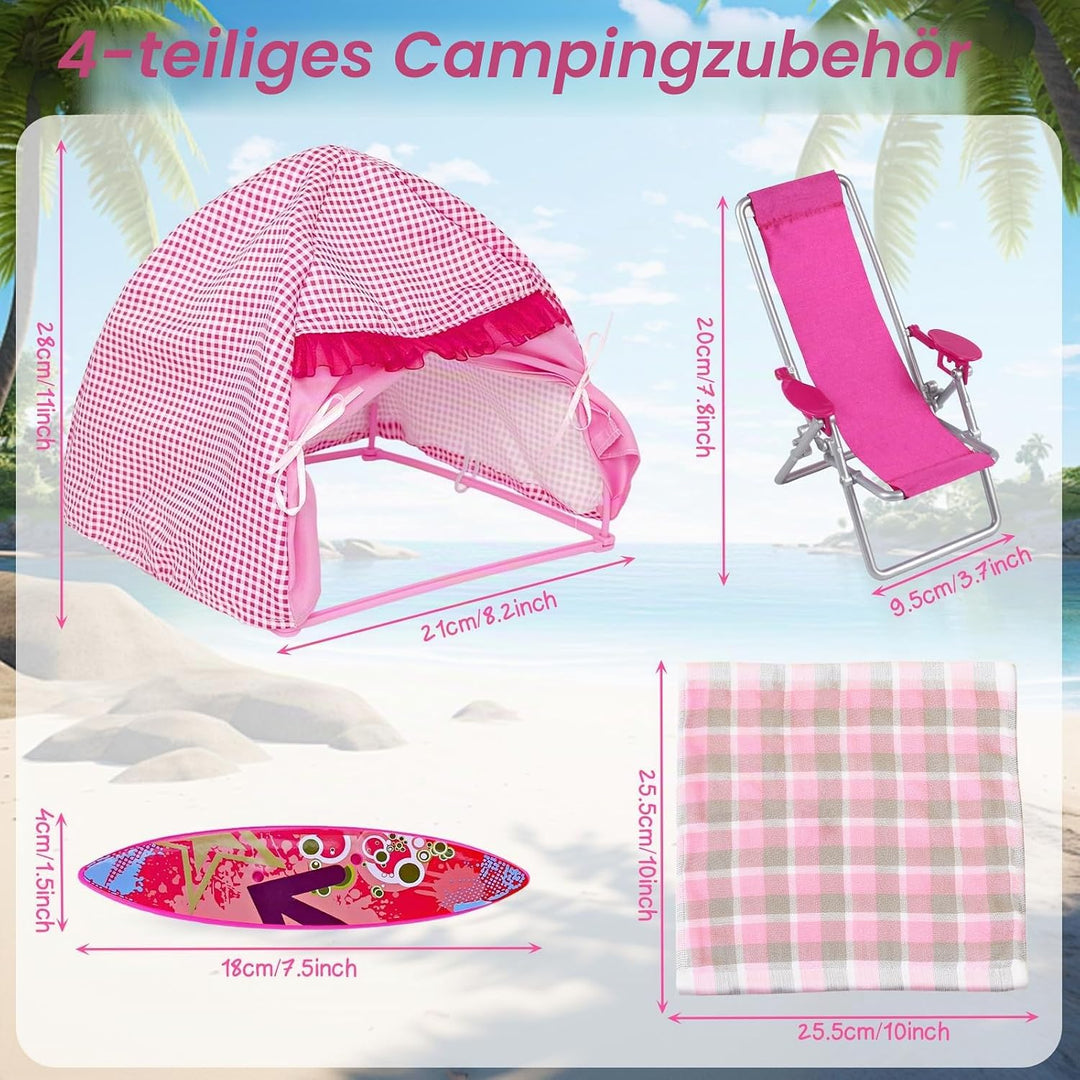 35 PCS Kleidung Camping Sets Kompatibel mit Barbie 11,5 Zoll Puppen, 1 Zelt, 1 Picknickdecke, 1 Stuh