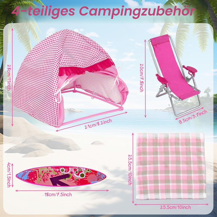 35 PCS Kleidung Camping Sets Kompatibel mit Barbie 11,5 Zoll Puppen, 1 Zelt, 1 Picknickdecke, 1 Stuh