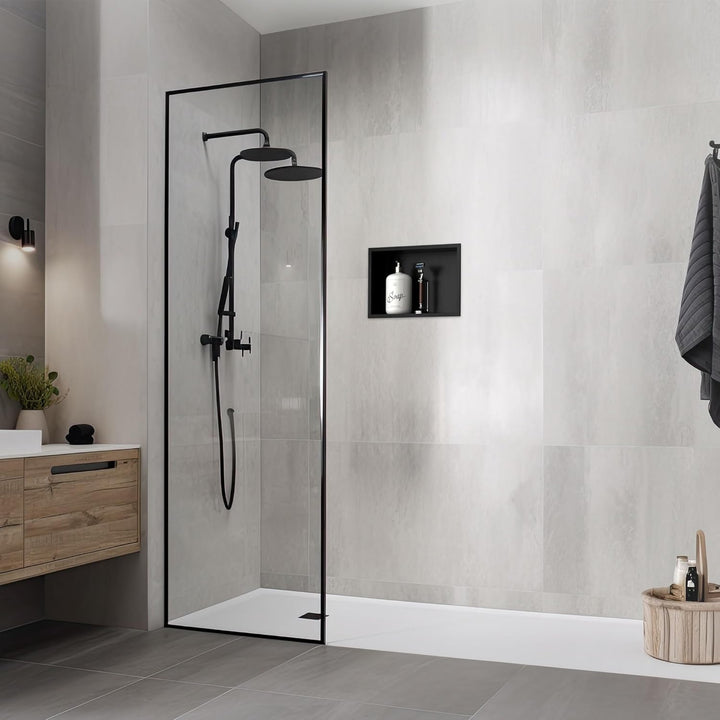 LuxeBath Wandnische aus Edelstahl, 20x30x10 cm, Schwarz, Duschnische mit Rahmen, Einbauregal, Flexib