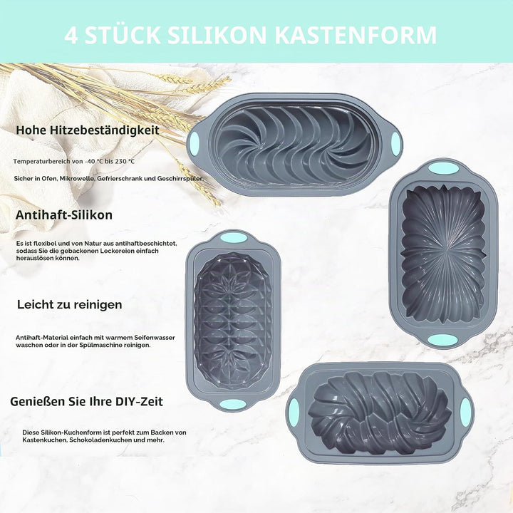 Tongjude 4 Stück Silikon-Hackbratenform zum Backen von Brot, Antihaft-Küchenofen-Brotform, perfekt f
