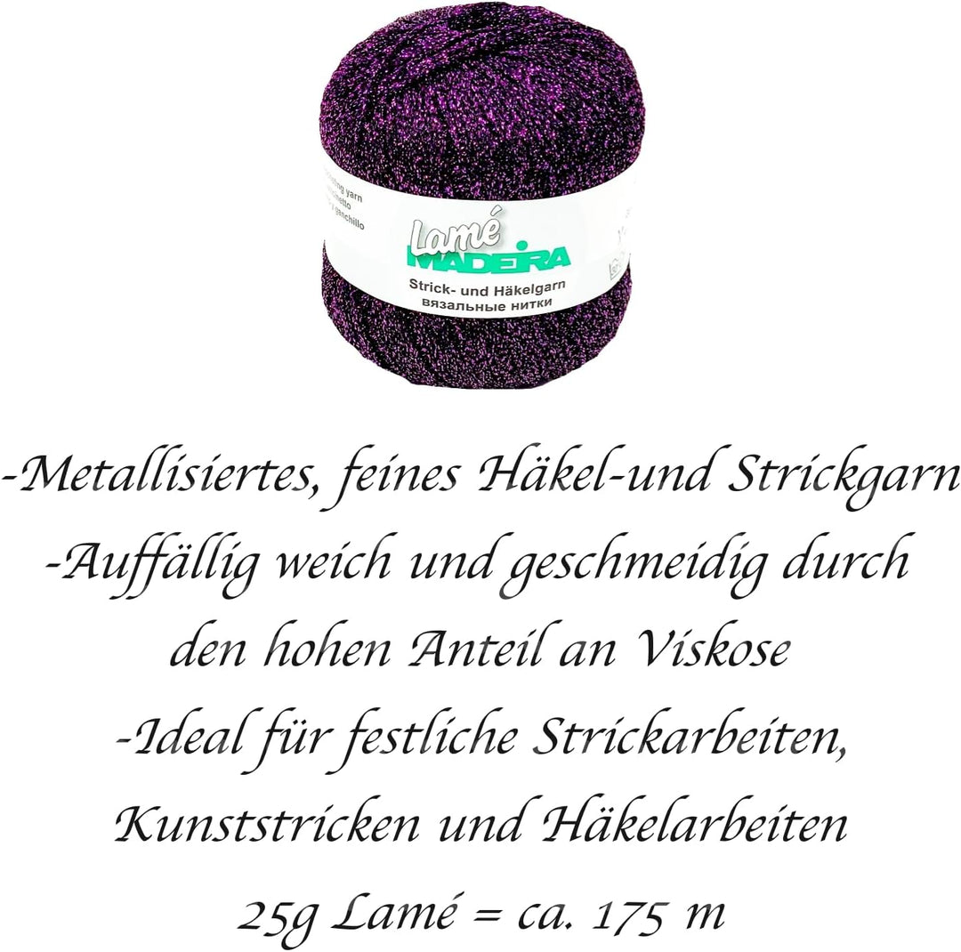 Glitzergarn Haekelgarn Strickgarn metallisiertes Häkelgarn Madeira Lamé 5x25g Farbe 412 lila, 412 li