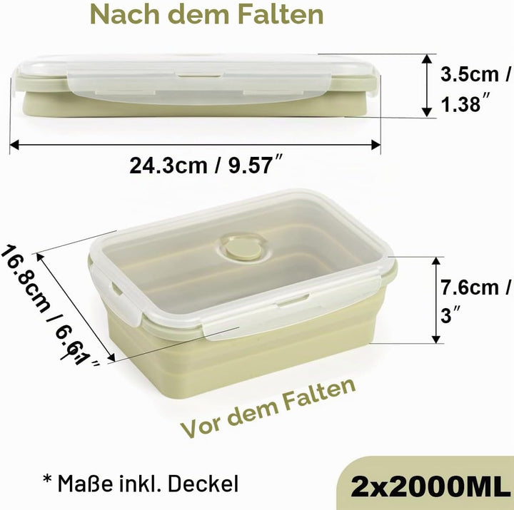 Zusammenklappbare Frischhaltedosen mit luftdichtem Deckel und Entlüftungsventil, 2000 ml, stapelbare