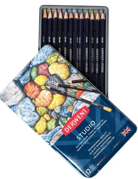 Derwent Studio Buntstifte, Zeichnen & Ausmalen, 12er-Set, Ideal für Illustrationen & Detaillierung,