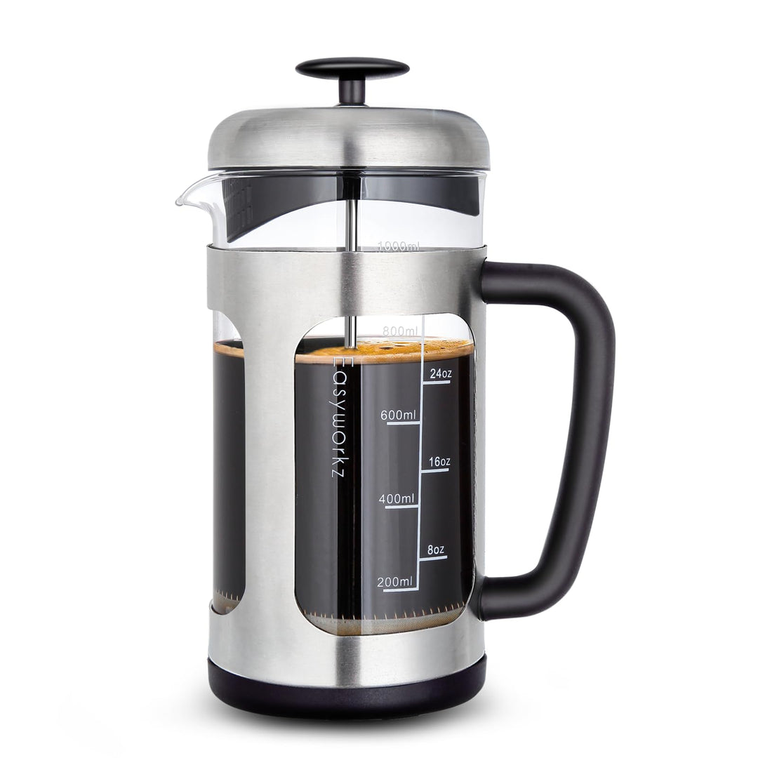 Easyworkz French Press Kaffeebereiter Kaffeepresse aus Edelstahl mit Borosilikatglas,rutschfester we