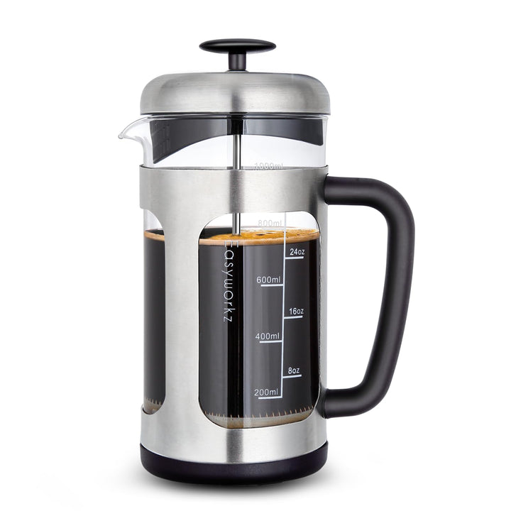 Easyworkz French Press Kaffeebereiter Kaffeepresse aus Edelstahl mit Borosilikatglas,rutschfester we