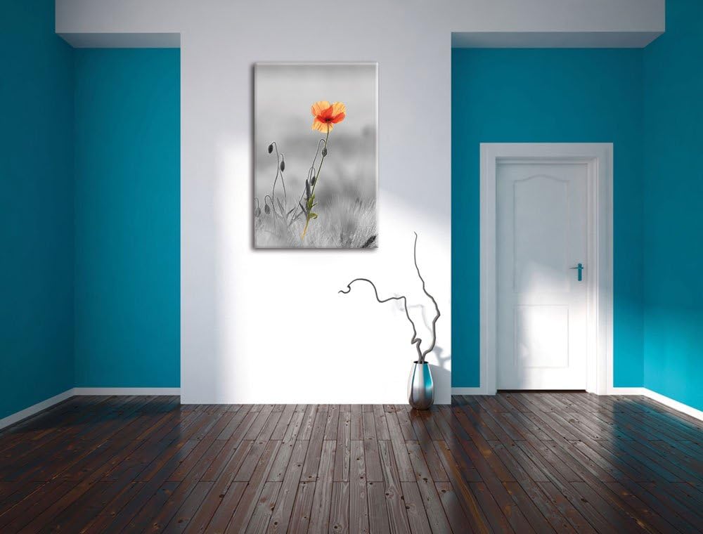 Pixxprint Rote Mohnblume im Feld als Leinwandbild/Grösse: 100x70 cm/Wandbild/Kunstdruck/fertig bespa