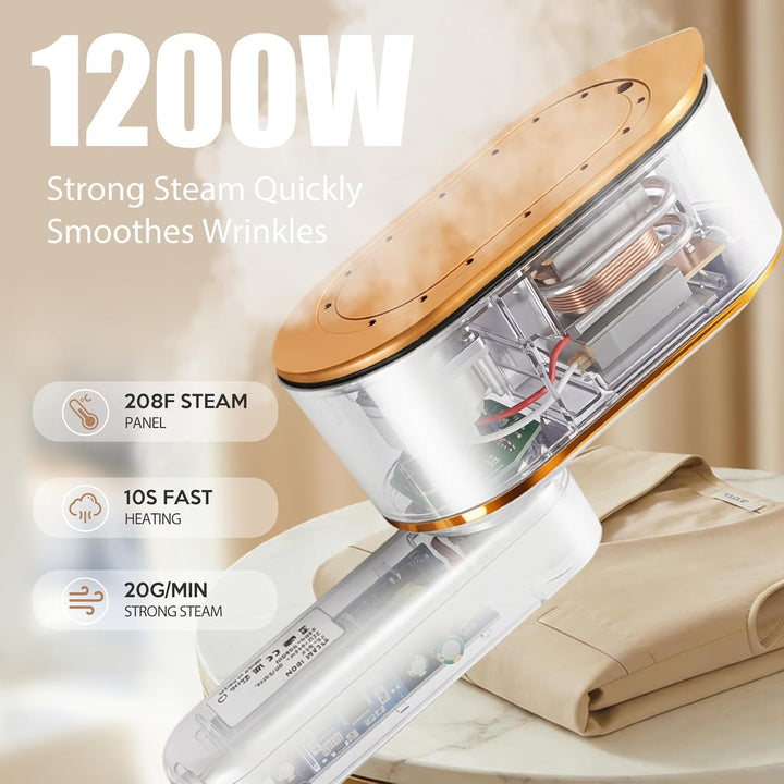 Droyek Portable Travel Steamer for Clothes, 1200W Powerful 2 In 1 Steamer & Iron,10s Fast Heat,4 Mod