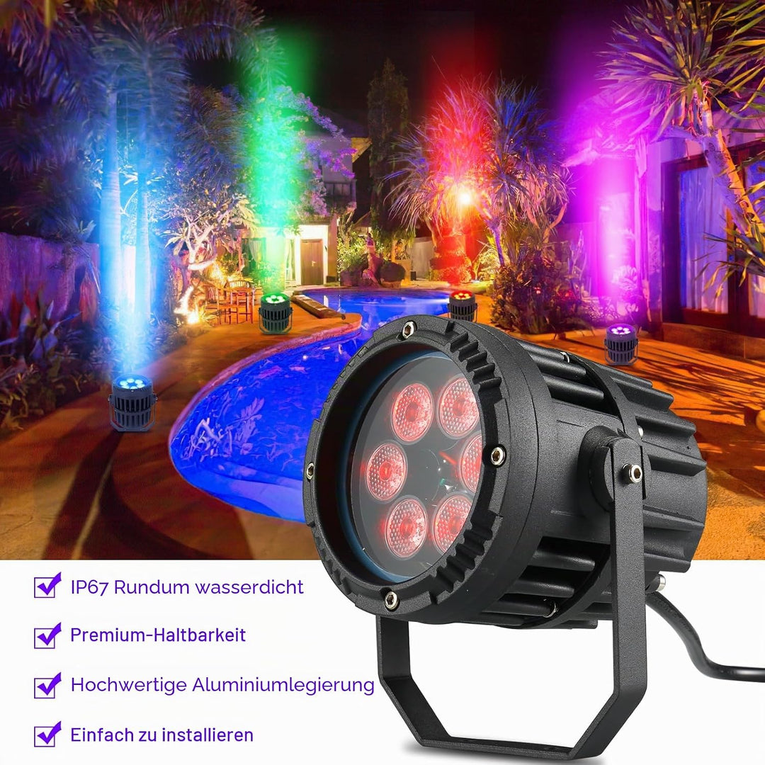2PCS 6 x 3W IP67 Wasserdichtes Par Licht, RGBW 4 in 1 LED Discolicht Partylicht mit Fernbedienung, f