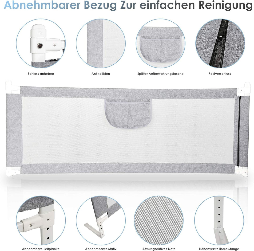EINFEBEN 180*80 cm Bettgitter Bettschutzgitter Kinderbettgitter für Kinder Babybettgitter Höhenverst
