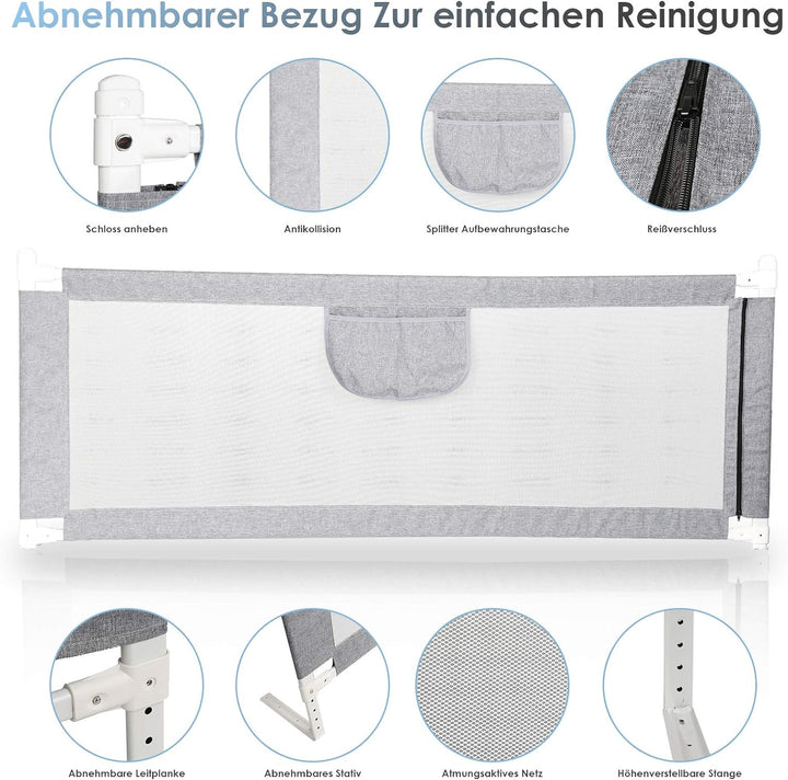EINFEBEN 180*80 cm Bettgitter Bettschutzgitter Kinderbettgitter für Kinder Babybettgitter Höhenverst