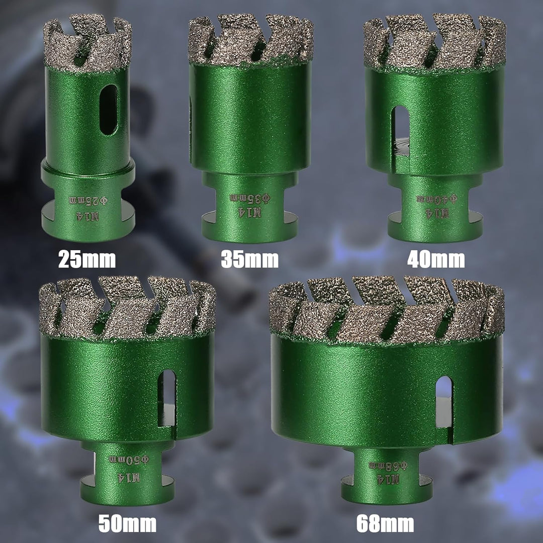 5 Stück 25-68mm Trocken Fliesenbohrer Set, M14 Gewindeanschluss Vakuumgelötete Lochsäge Diamantbohre