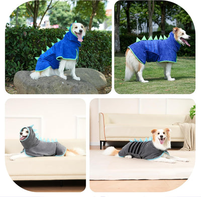 HezzLuv HundeBademantel Mikrofaser mit Dinosaurierhorn, Einstellbar Hundehandtuch Extra Saugfähig fü