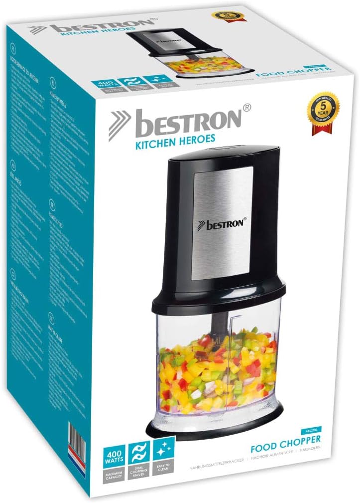 Bestron elektrischer Multi-Zerkleinerer, Universalzerkleinerer mit zwei Schneidemessern & 500ml Kapa