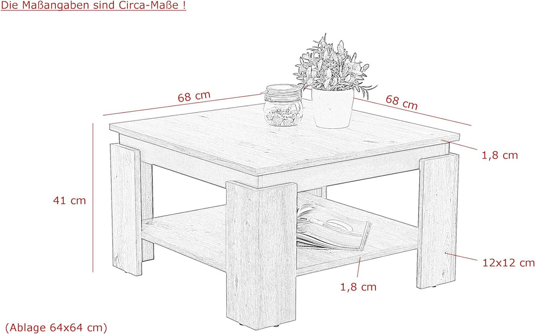 Apollo Couchtisch Sofatisch Tim, Quadratisch, Holzwerkstoff melaminbeschichtet, farbiger Tischkranz,