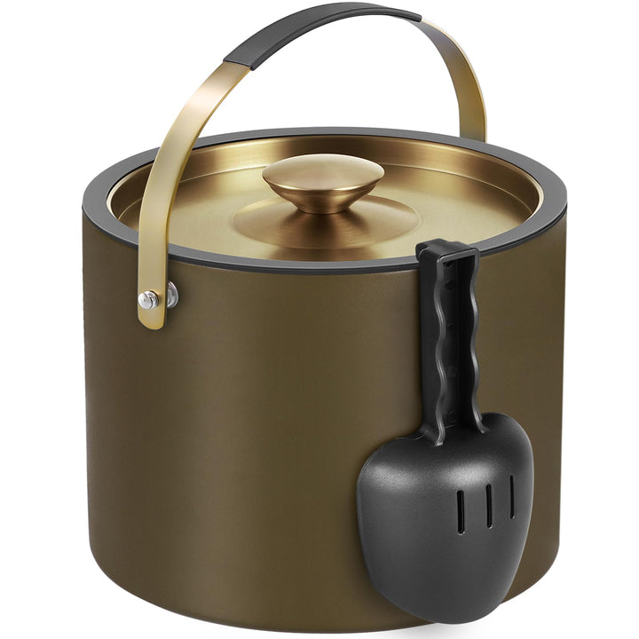 3.2L Moderner isolierter Eiskübel mit Silikondeckel, Schaufel, Sieb, doppelwandiger Edelstahl-Eisküb