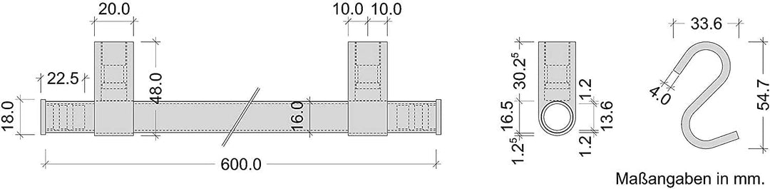 Gedotec Design Küchenreling Wand-Relingsystem Küche | Schwarz matt | Reling-Set Länge: 600 mm | Reli