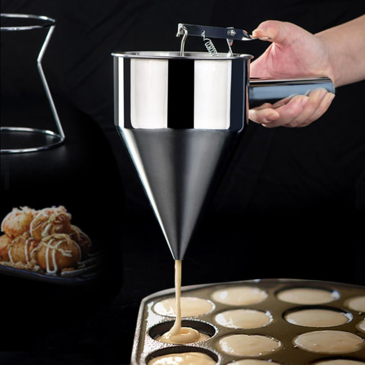 Kolben-Trichter Kuchenmacher mit Edelstahl-Trichter Kuchenspender mit Ständer für Cupcakes, Takoyaki