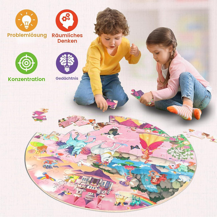 SYNARRY Grosse Einhorn Prinzessin Boden Puzzle für Kinder ab 3 4 5 6 7 8 Jahren, 70 Teile Kinderpuzz