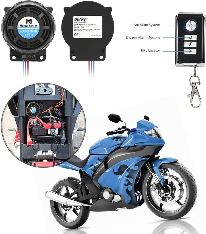 Rupse Motorrad Alarmanlage, Alarm mit 2 Fernbedienung Wasserdicht Diebstahlsicherung Einstellbare Em
