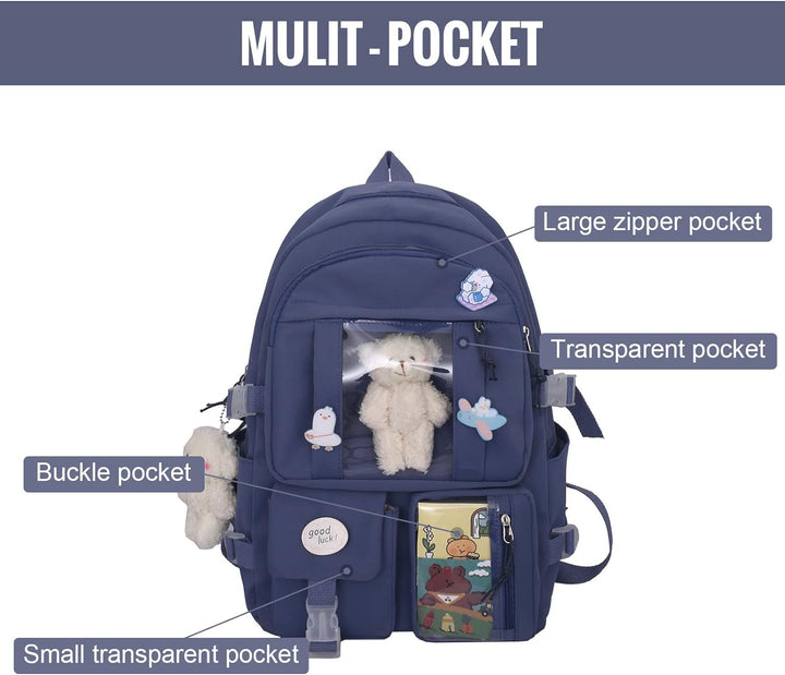 7VSTOHS Kawaii-Rucksack mit Kawaii-Anhänger und Zubehör für Teenager-Mädchen Rucksack-Schule Aesthet