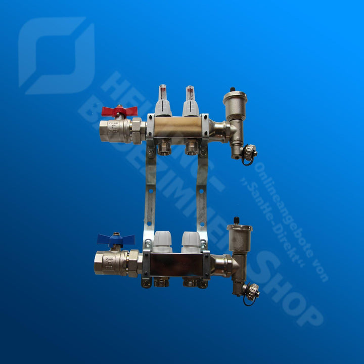 Heizkreisverteiler Edelstahl mit Durchflussanzeige für Fussbodenheizung von EasyTHERM (2 Heizkreise)