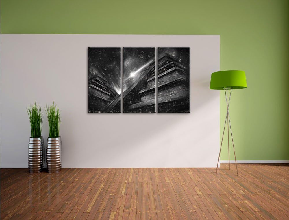 Pixxprint Majatempel bei Gewitter als Leinwandbild/Grösse: 3 Teilig (120x80) cm/Wandbild/Kunstdruck/