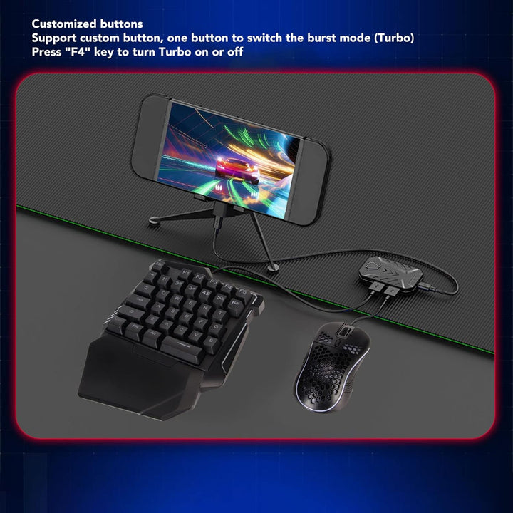 Einhand-Halb-Gaming-Tastatur- und Maus-Kombination, mit Tastatur- und Mauskonverter, Unterstützt für