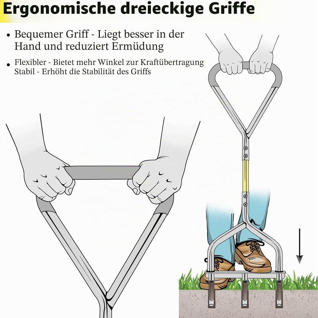 Jardineer Rasenlüfter Manuell, Aerifizierer für Rasen mit Dreieckiger Griff für Stabilität, Langstie