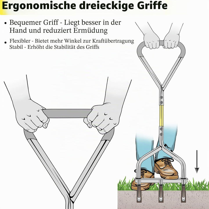 Jardineer Rasenlüfter Manuell, Aerifizierer für Rasen mit Dreieckiger Griff für Stabilität, Langstie