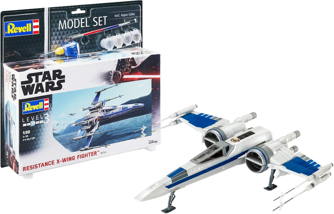 Revell REV-66744 Model Set Resistance X-Wing Fighter Luke Skywalker Modellbausatz + Zubehör, Mehrfar