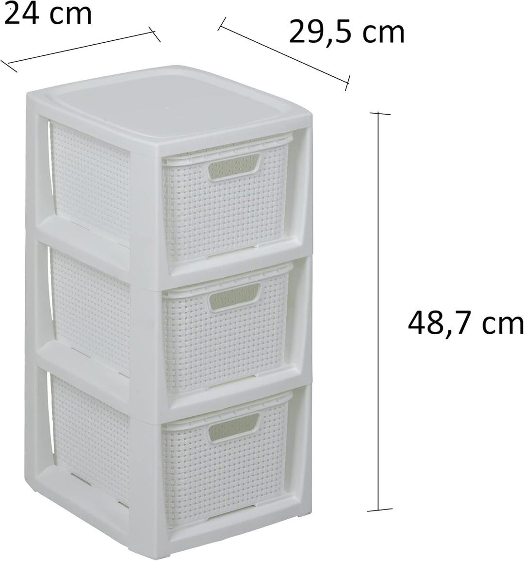 BranQ - Home essential Regal in Rattan Design, BPA-freie Kunststoff PP, Weiss, 29,5x24x48,7 cm, 3 Kö