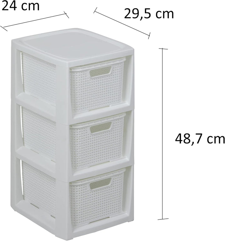 BranQ - Home essential Regal in Rattan Design, BPA-freie Kunststoff PP, Weiss, 29,5x24x48,7 cm, 3 Kö