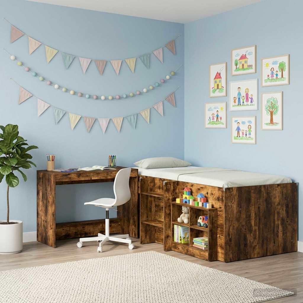 Bett Schreibtisch Geräucherte Eiche aus Holzwerkstoff, 100 x 45 x 75 cm, für Homeoffice Arbeitszimme