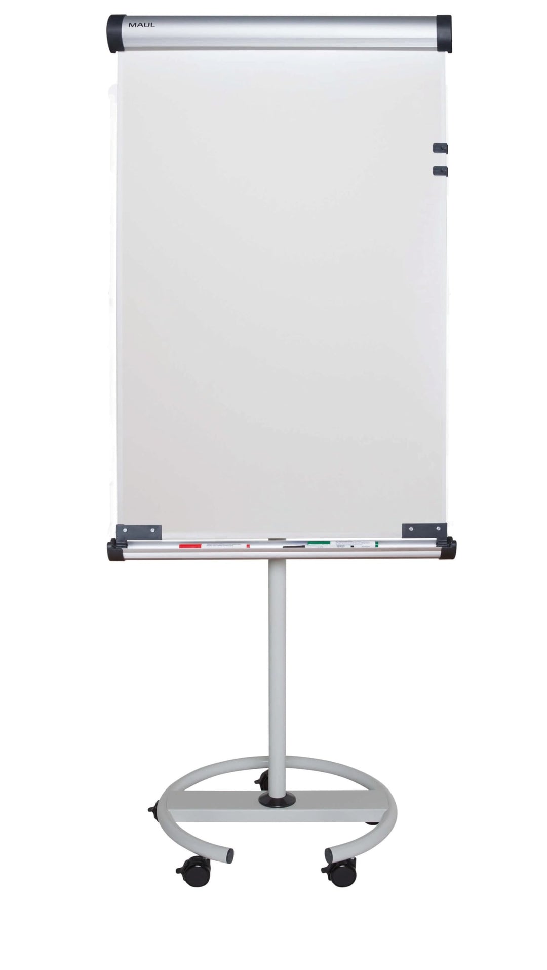 Maul Flipchart MAULsolid flip2use 66x97cm | Mobiles Whiteboard mit 5 Fussrollen und Rundfuss | Drehb