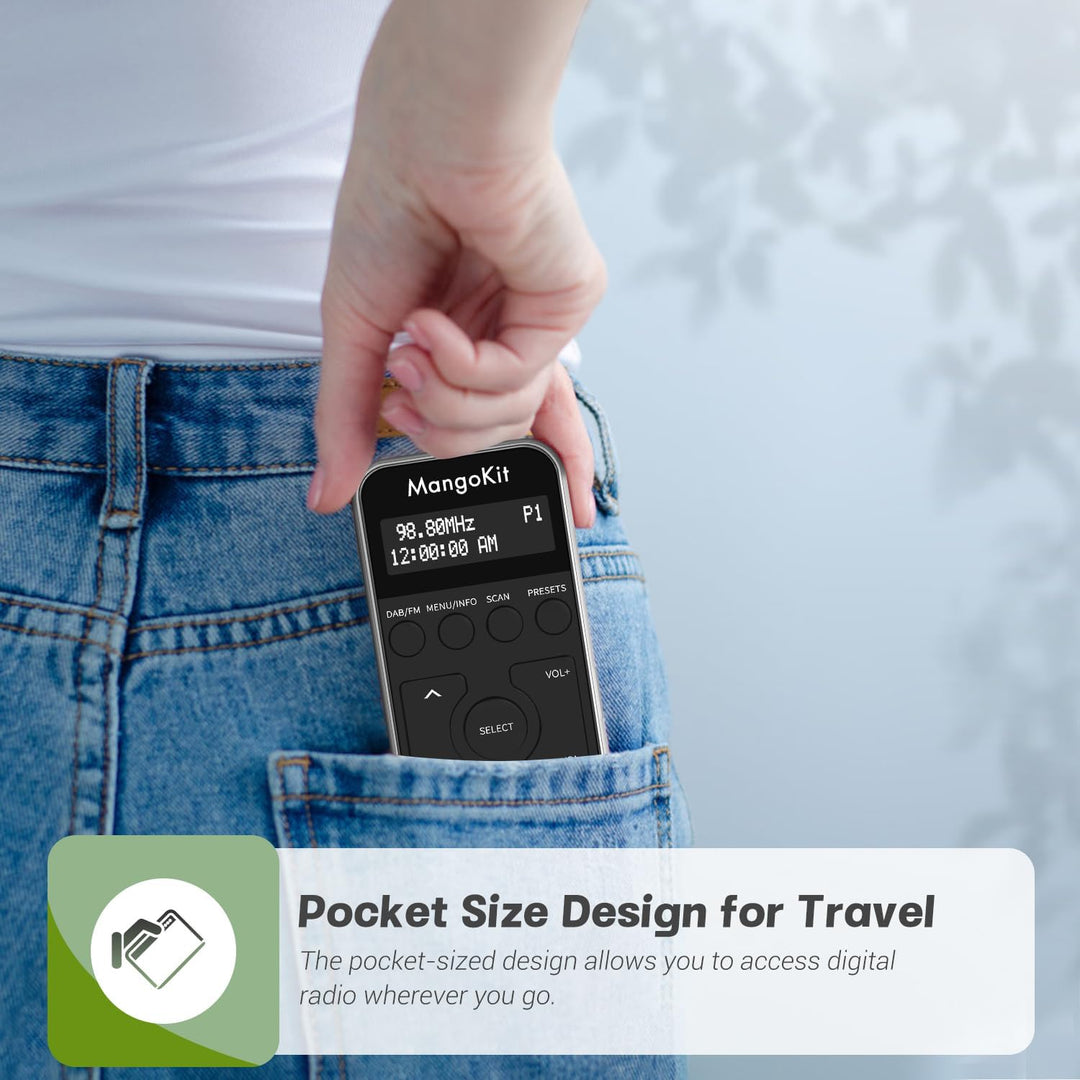 MangoKit MP1+Tragbares Taschen-DAB-Radio DAB/DAB+,persönliches FM-Radio mit Kopfhörern,Sport-DAB-Rad
