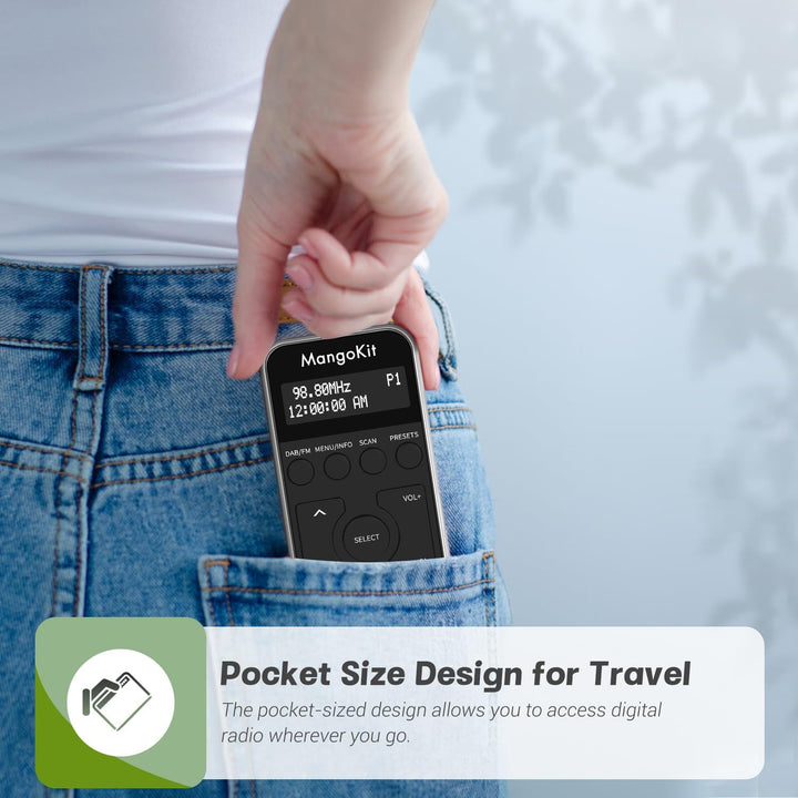 MangoKit MP1+Tragbares Taschen-DAB-Radio DAB/DAB+,persönliches FM-Radio mit Kopfhörern,Sport-DAB-Rad