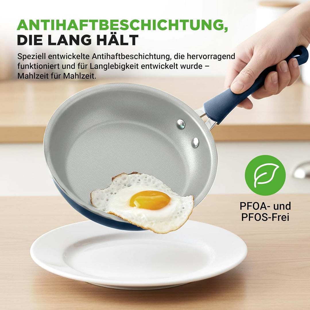 NutriChef Topf- und Pfannenset Induktion 20-teilig Marineblau – Antihaft-Kochgeschirr mit Deckeln un