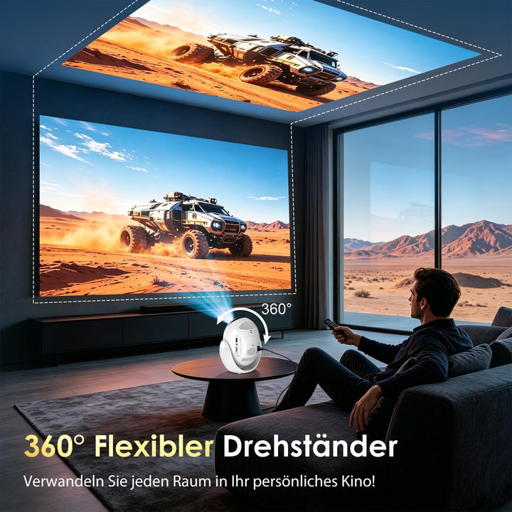 ZDSSY Mini Beamer 4K Unterstützt, Smart Beamer Integrierte APP 360° Dreh